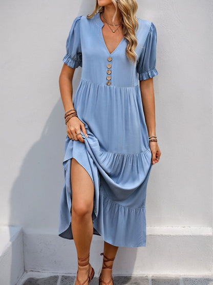 Puff Sleeve Fit & Flare Midi Dress