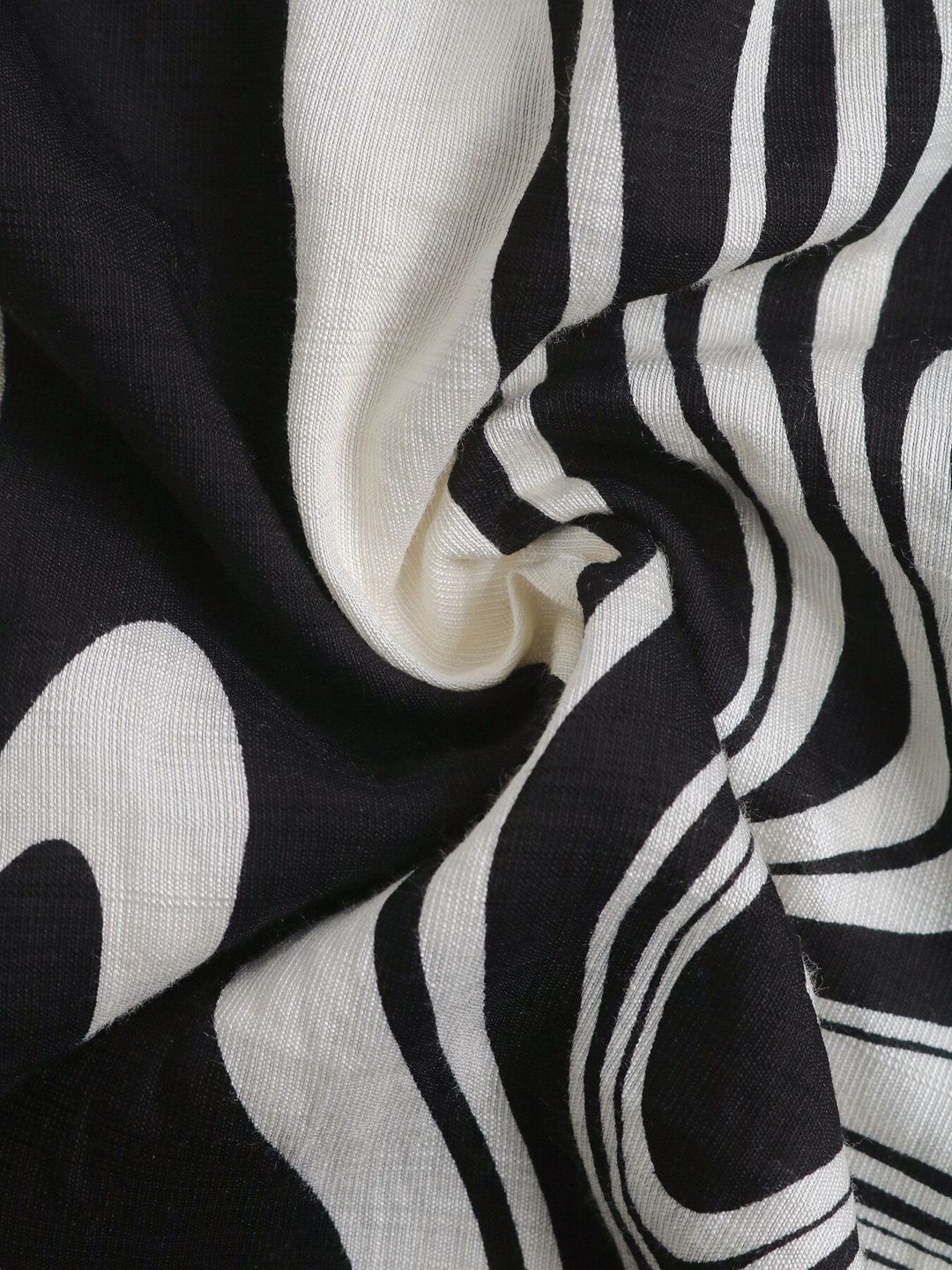 Women's Black Print Flared Sleeve Ruffled Linen Mini Dress