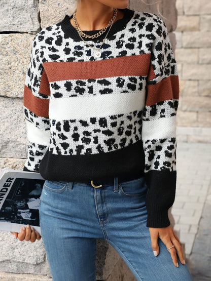 Women's White Animal Printed Pullover Blend Regular Fit