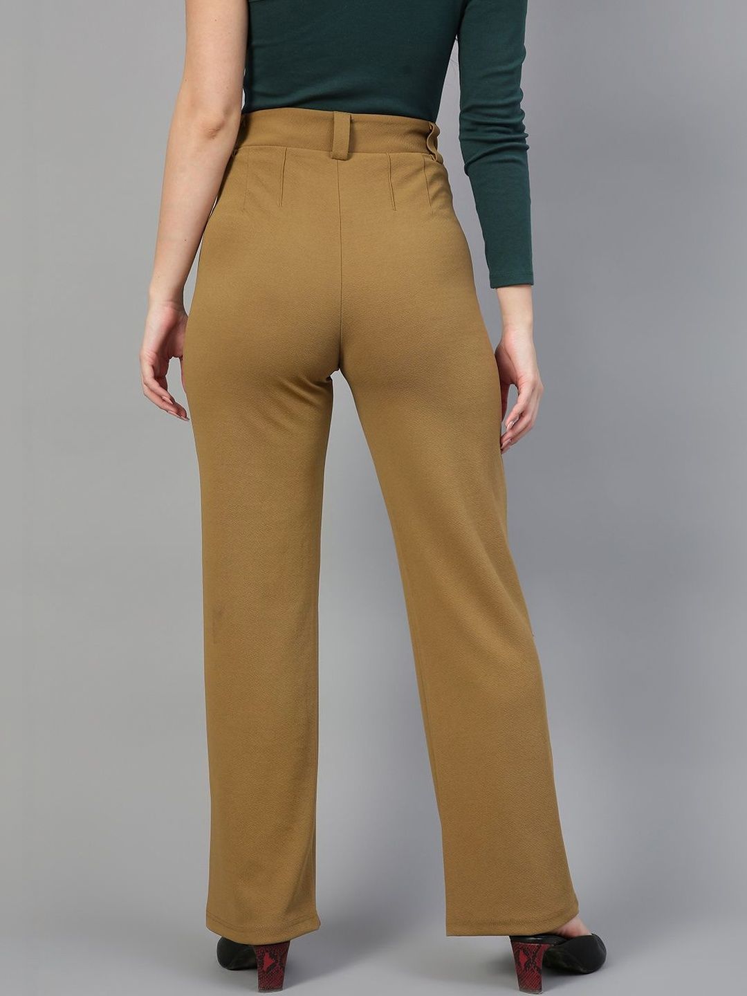 NOWI Women High-Rise Solid Regular Fit Formal Trousers