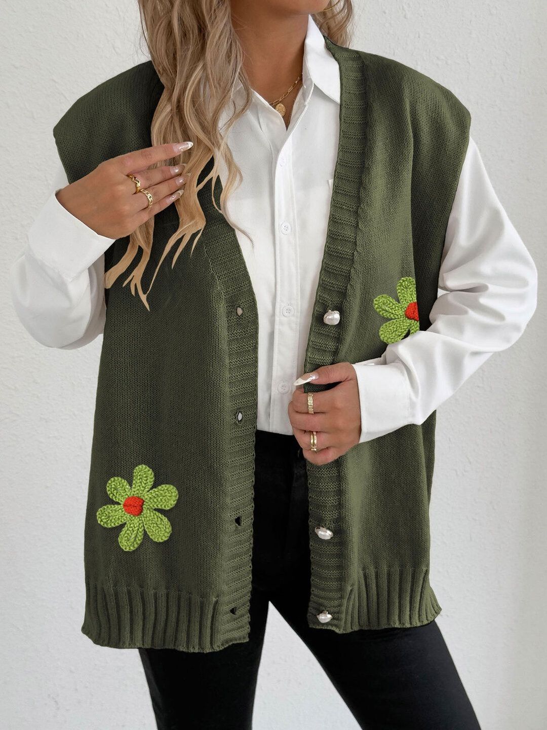Women Embroidered Sweater Vest with Embroidered Detail