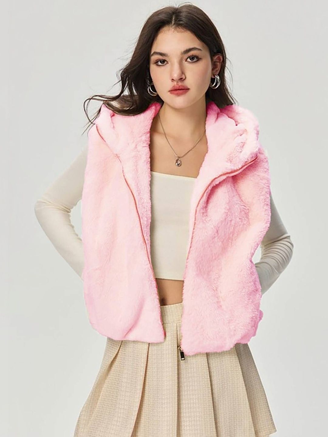 NOWI Women Solid Sleeveless Woollen Jacket