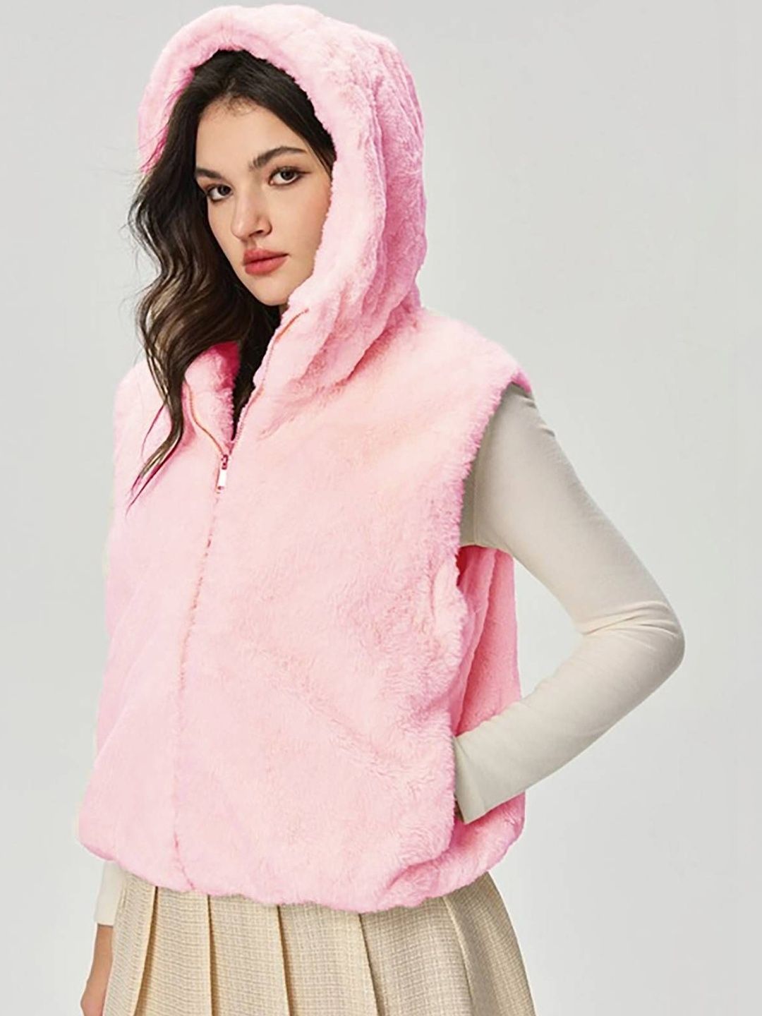NOWI Women Solid Sleeveless Woollen Jacket