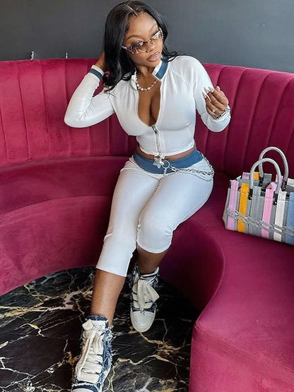 Women's White Crop Fashion Jacket
