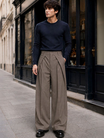 Men Striped Relaxed High-Rise Pleated Trousers