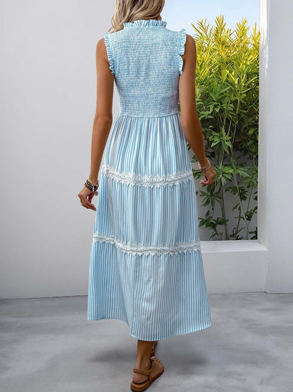 Striped Ruffled Fit & Flare Midi Dress