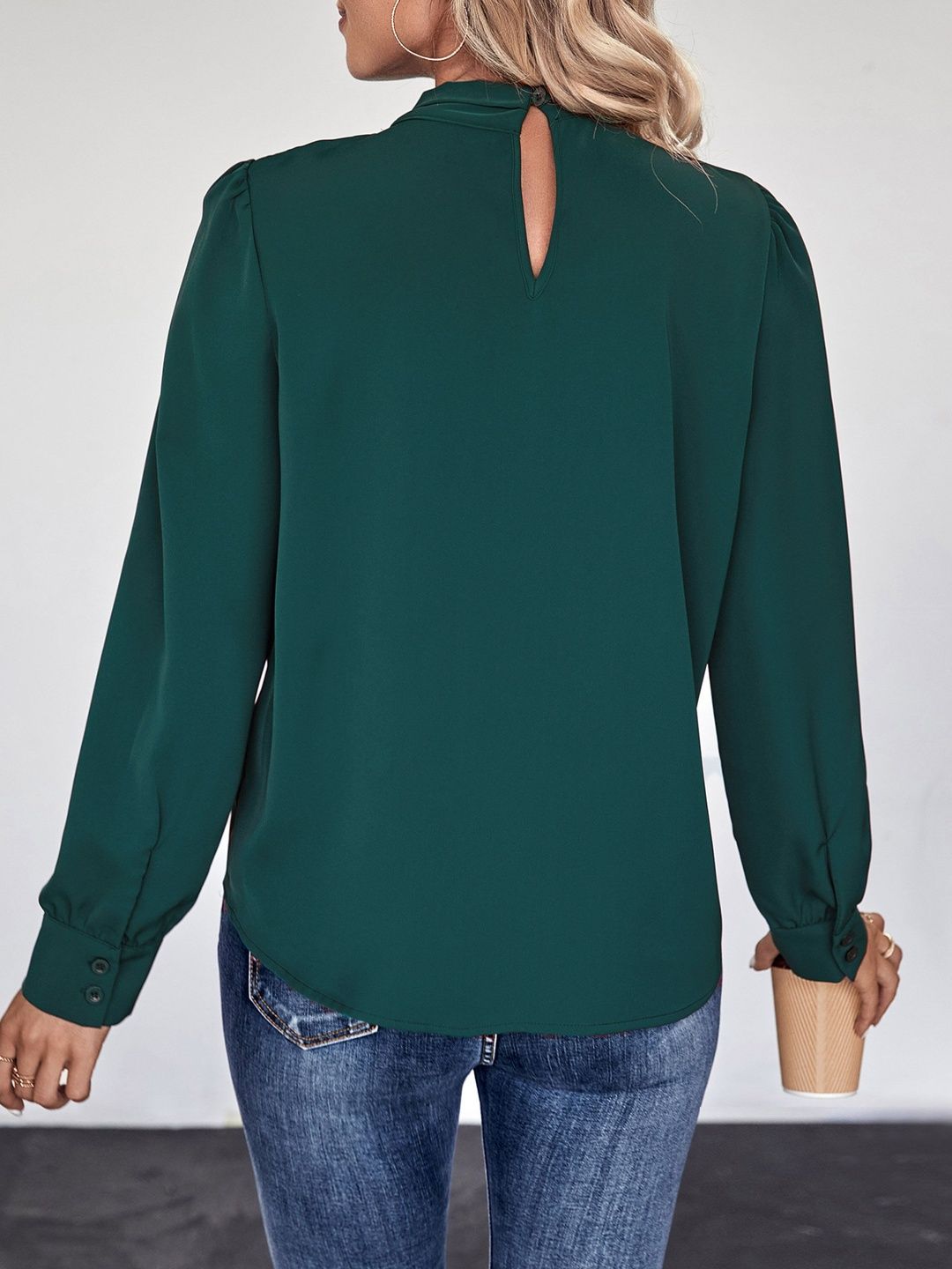 Women's Elegant Green Top With Pleated Detailing
