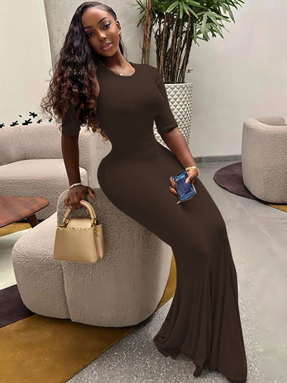 Women's Brown Bodycon Maxi Dress Blend Printed