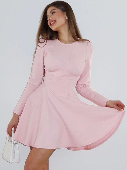 Fit & Flare Mini Dress in Pink polyester - Nowi Korean Fashion