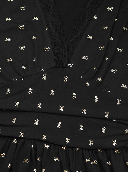Women's Black Print Fit & Flare Maxi Dress