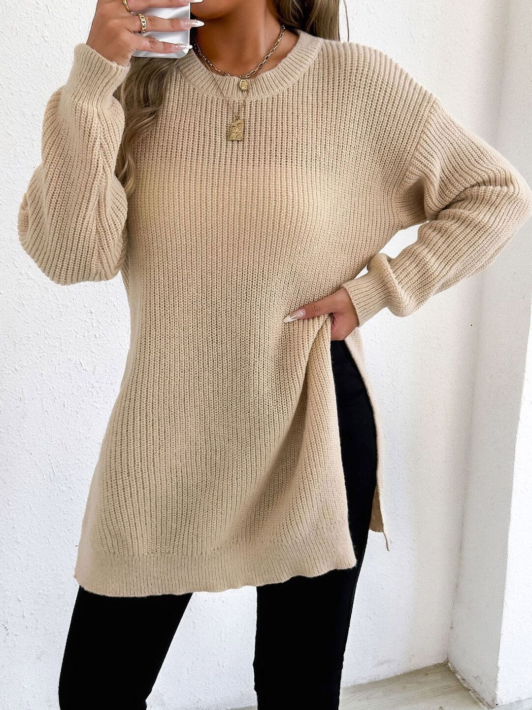 Women Ribbed Longline Pullover