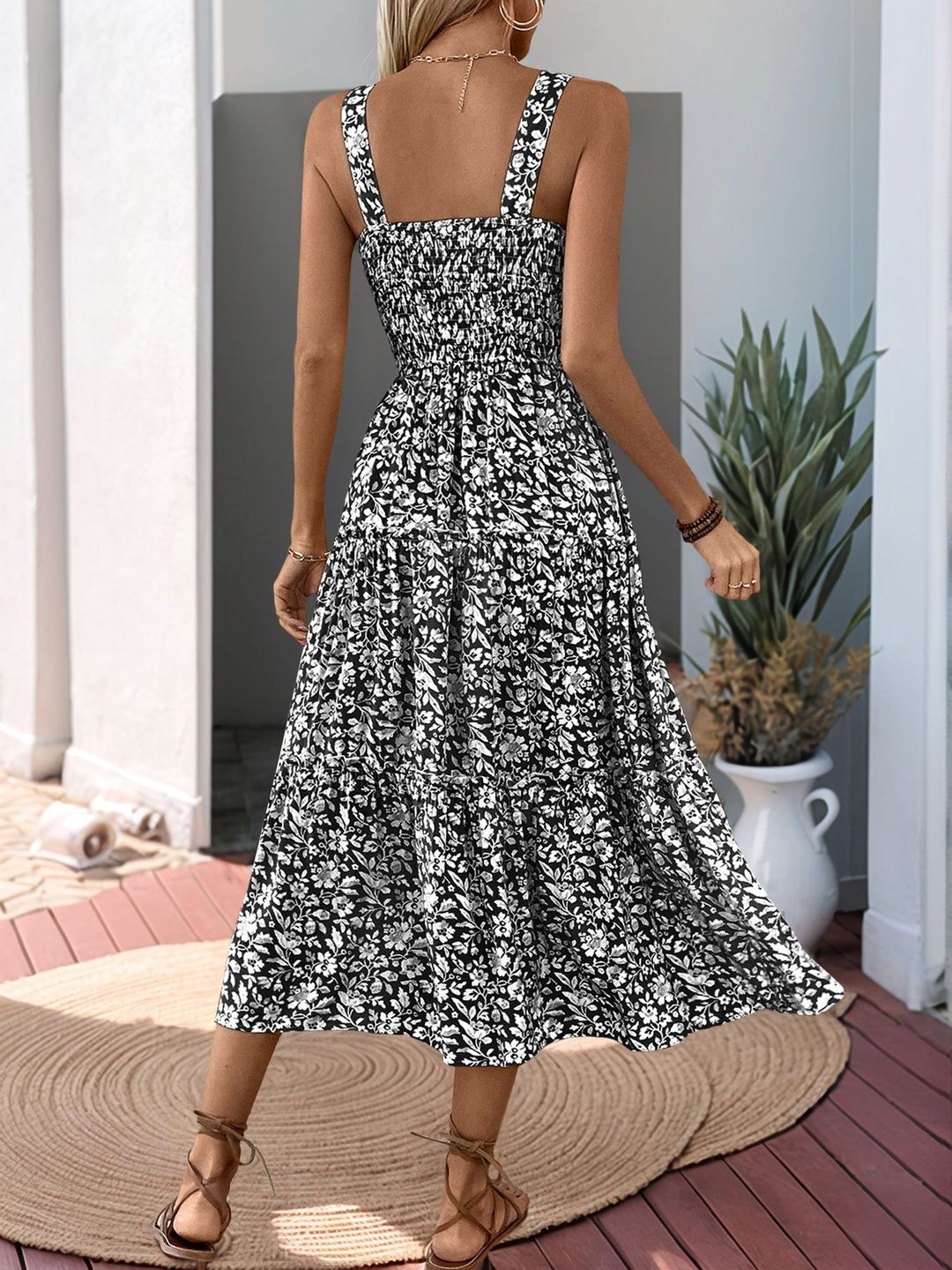 Floral Print A-Line Midi Dress