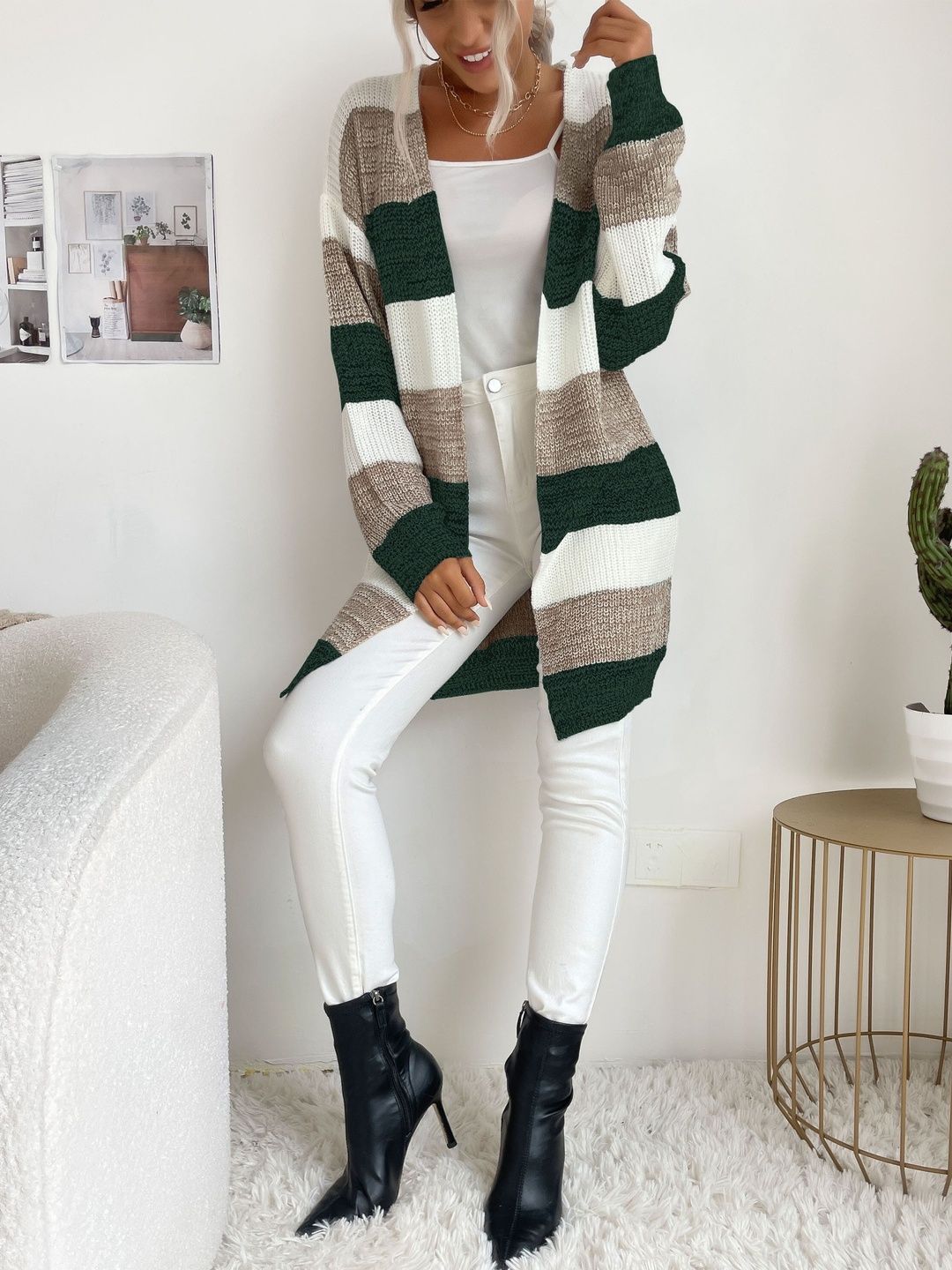 Women Striped Woollen Cardigan