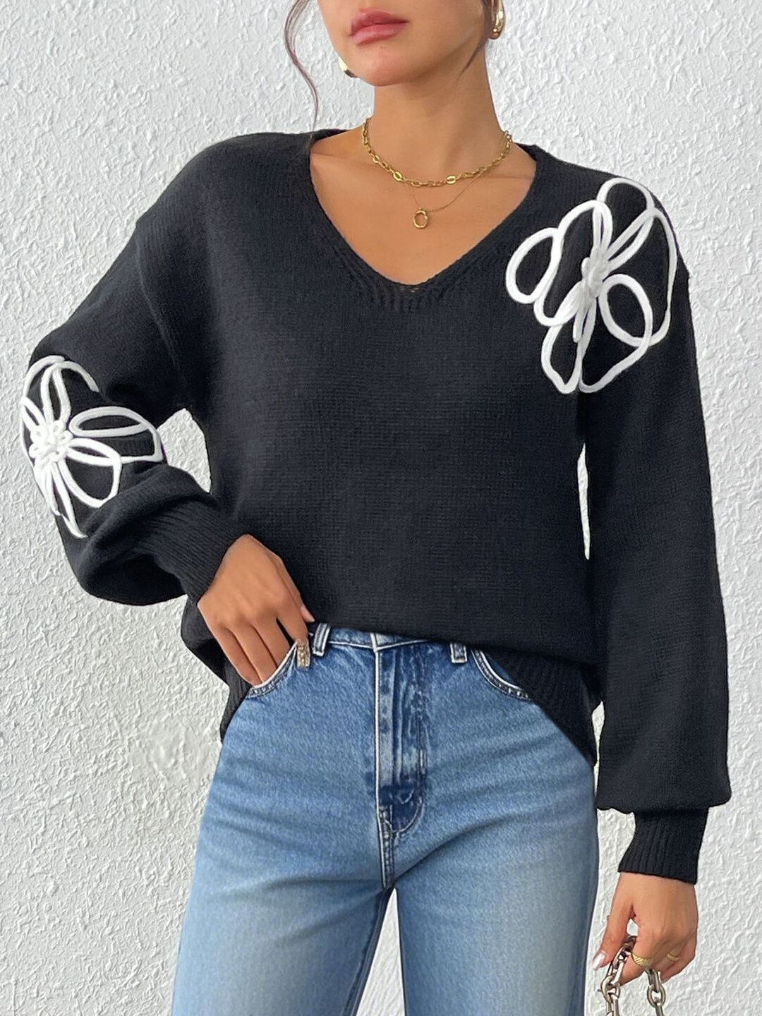 Women Floral Pullover with Embroidered Detail