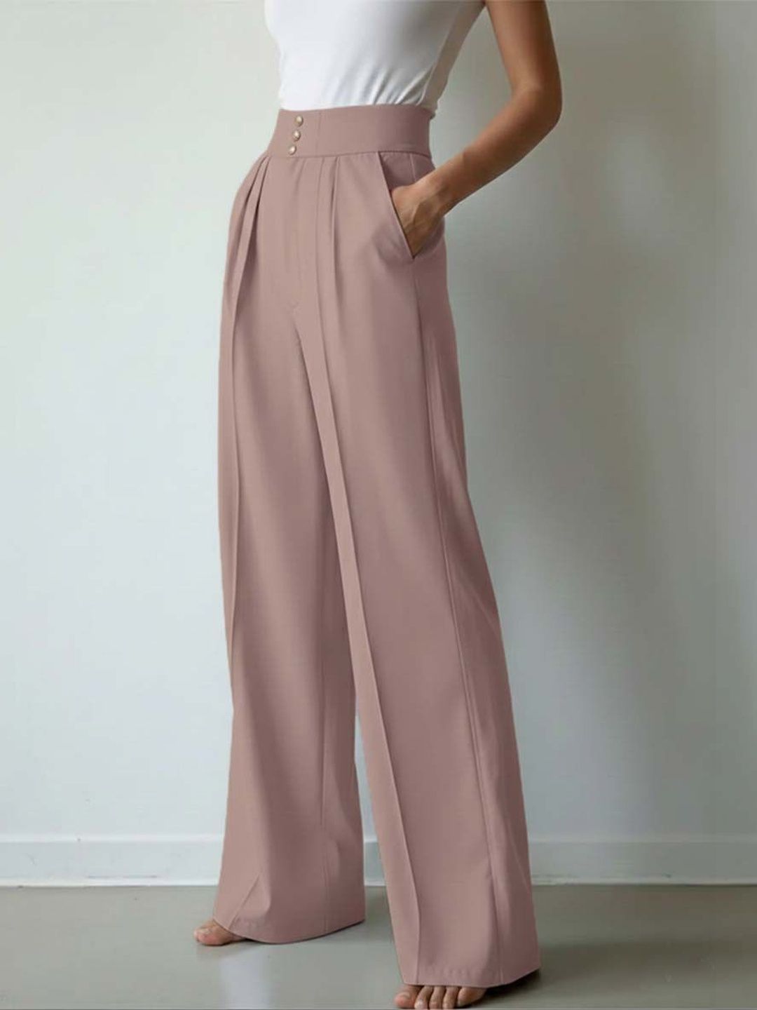 Women Straight Fit High-Rise Wrinkle Free Pleated Trousers