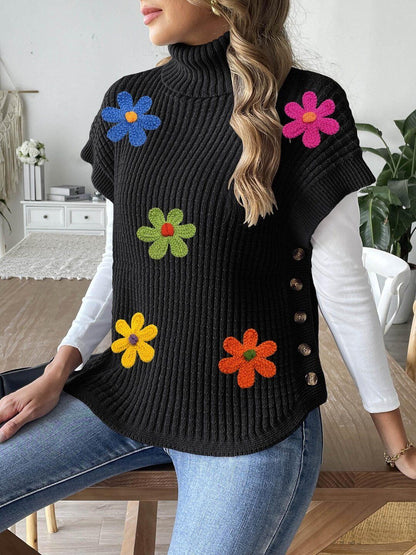 Women Colourblocked Ribbed Pullover with Applique Detail