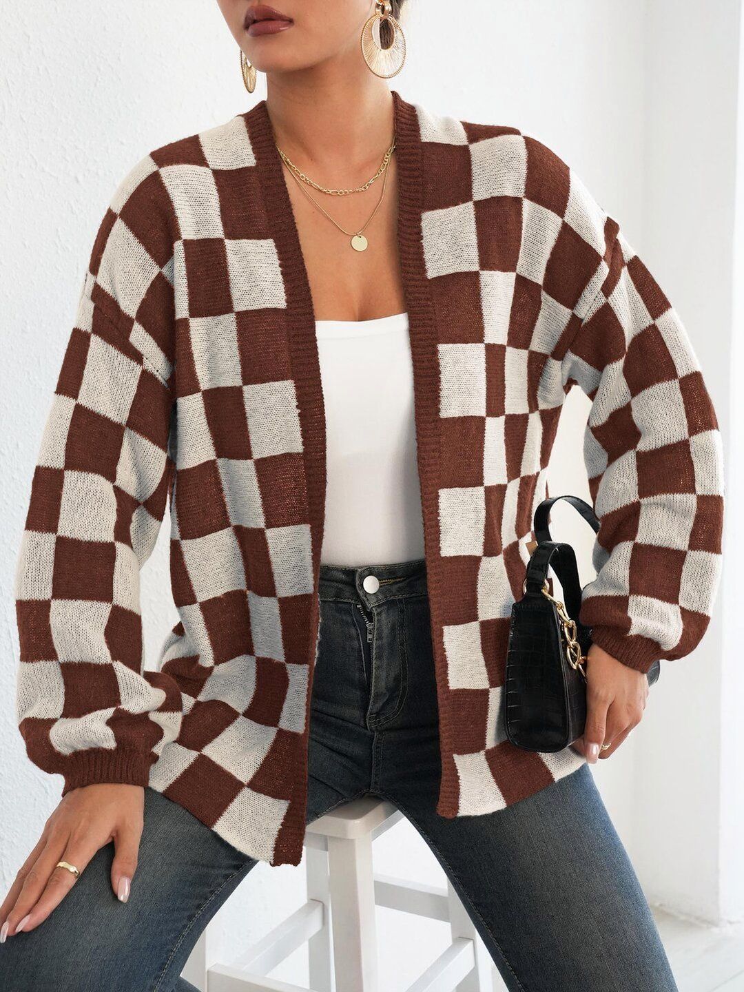 Women Checked Cardigan