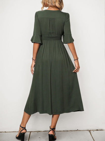 Flared Sleeve A-Line Midi Dress