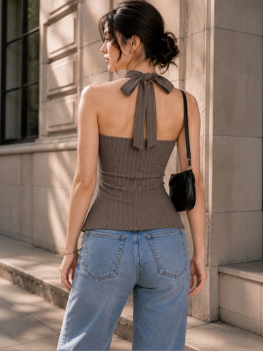 Striped Halter Neck Top