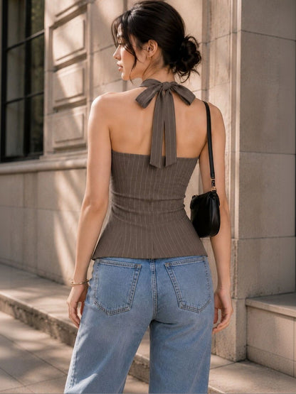 Striped Halter Neck Top