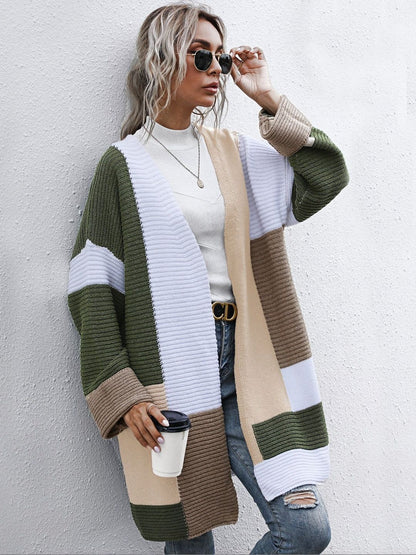 Women's Green Colourblocked Cardigan