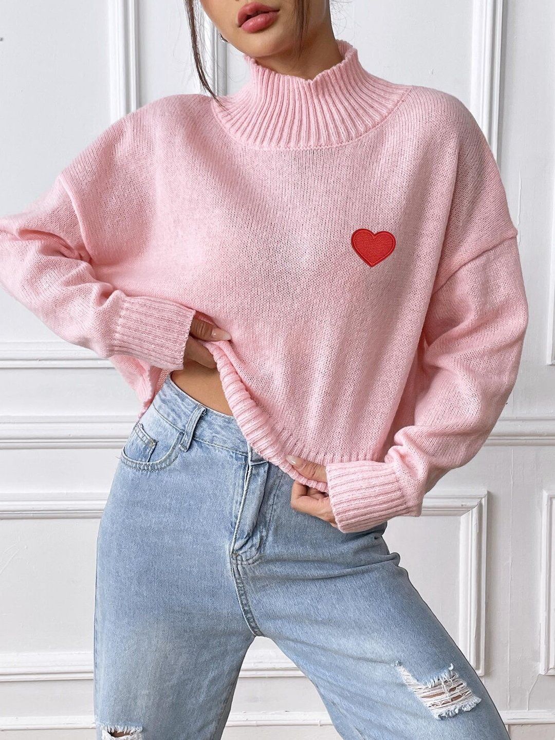 Women Crop Pullover with Embroidered Detail