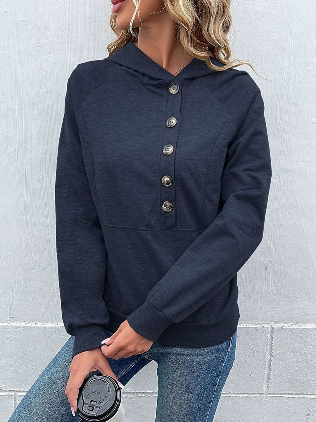 Hooded Sweatshirt in Blue cotton Long Sleeve - Nowi Korean Fashion
