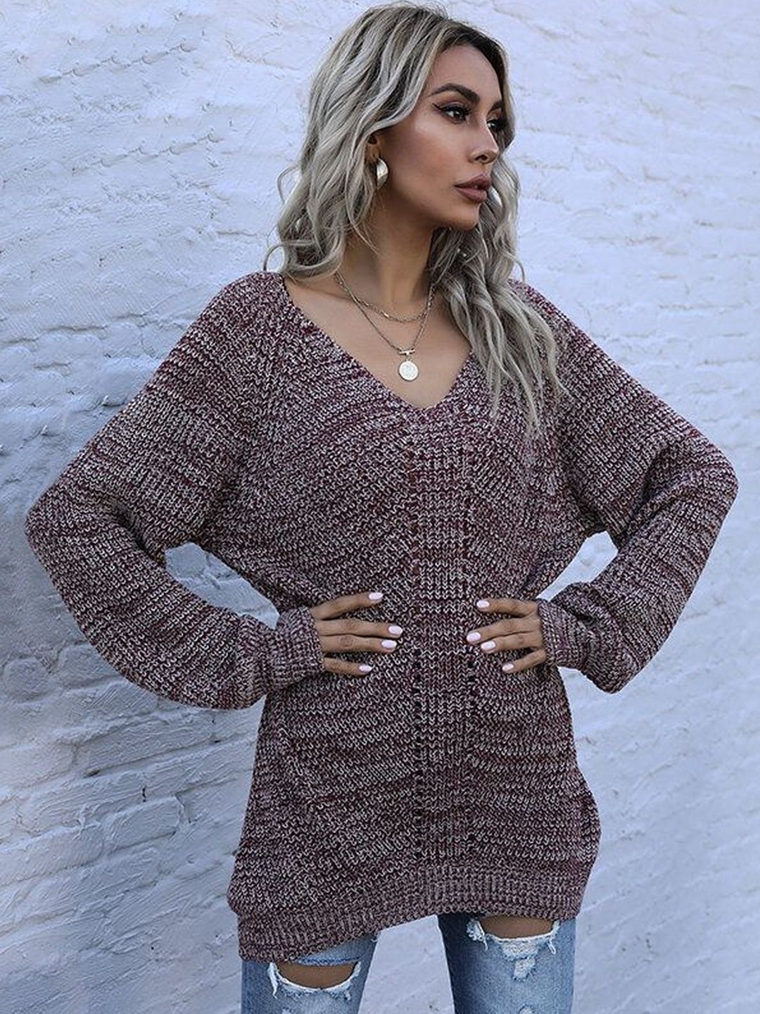 Speckled Pullover in Maroon - Nowi Korean Fashion