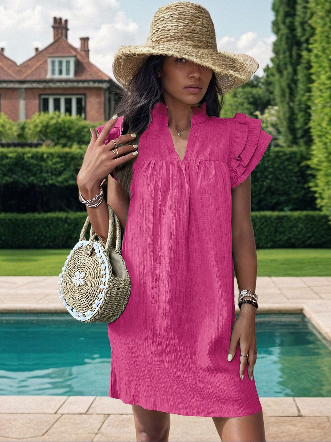 Flutter Sleeve Ruffled Dress