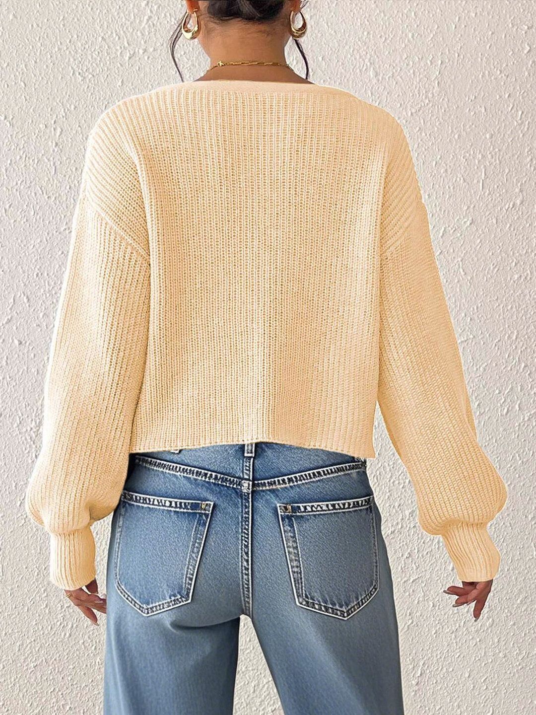 Women Ribbed Crop Cardigan