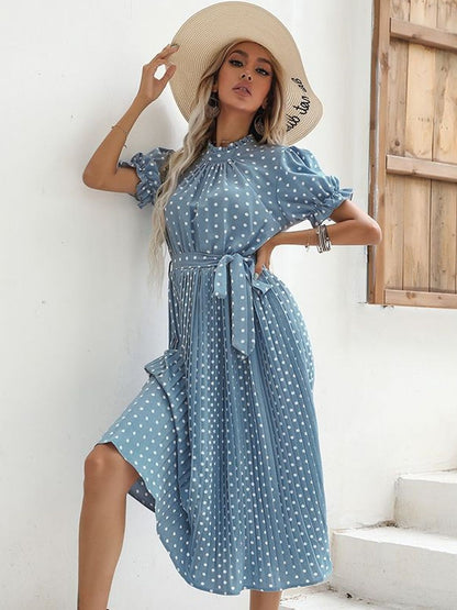 Polka Dot Print Puff Sleeve Fit & Flare Midi Dress