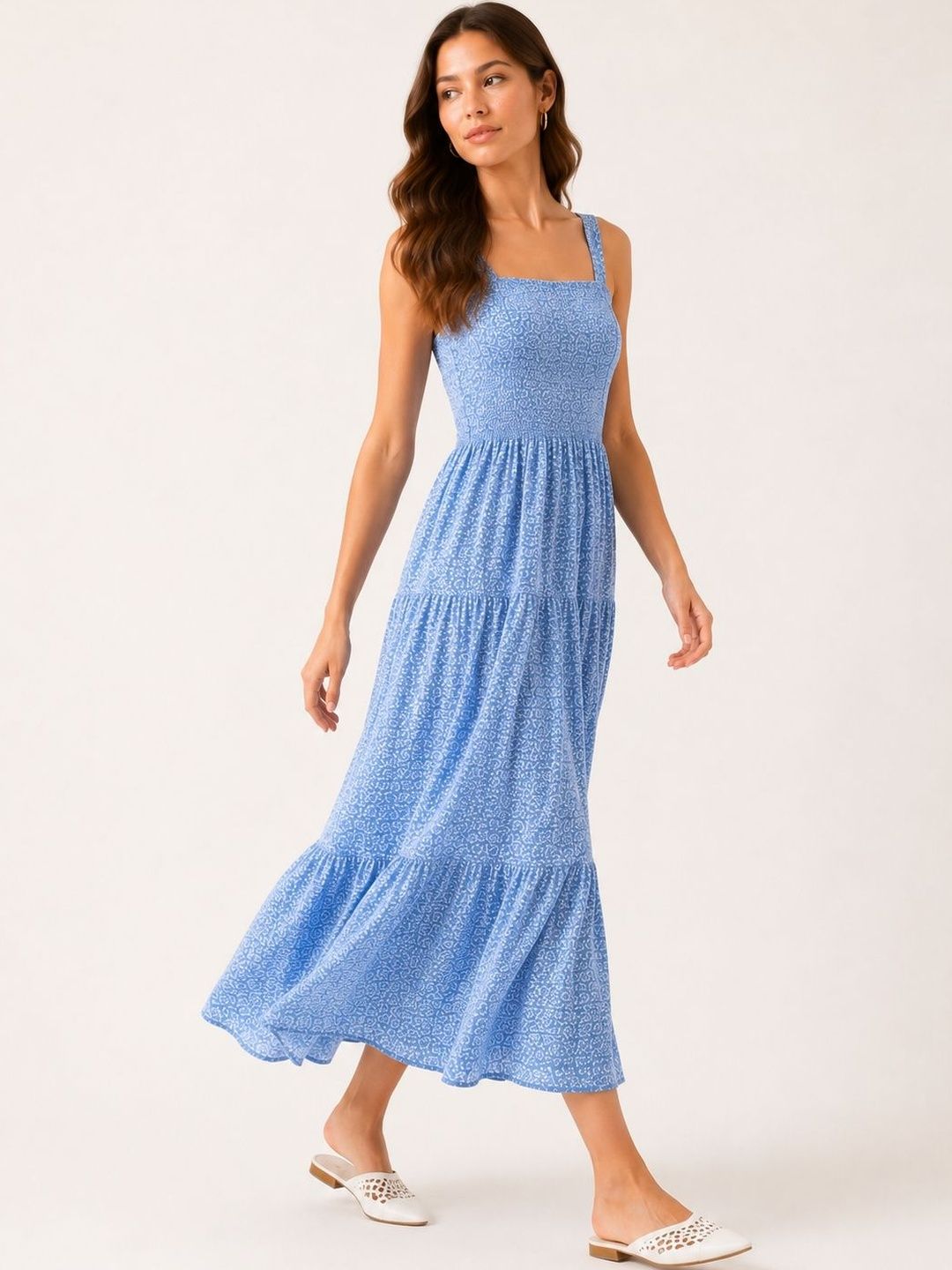 Floral Print Crepe A-Line Midi Dress