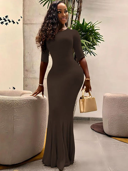 Women's Brown Bodycon Maxi Dress Blend Printed