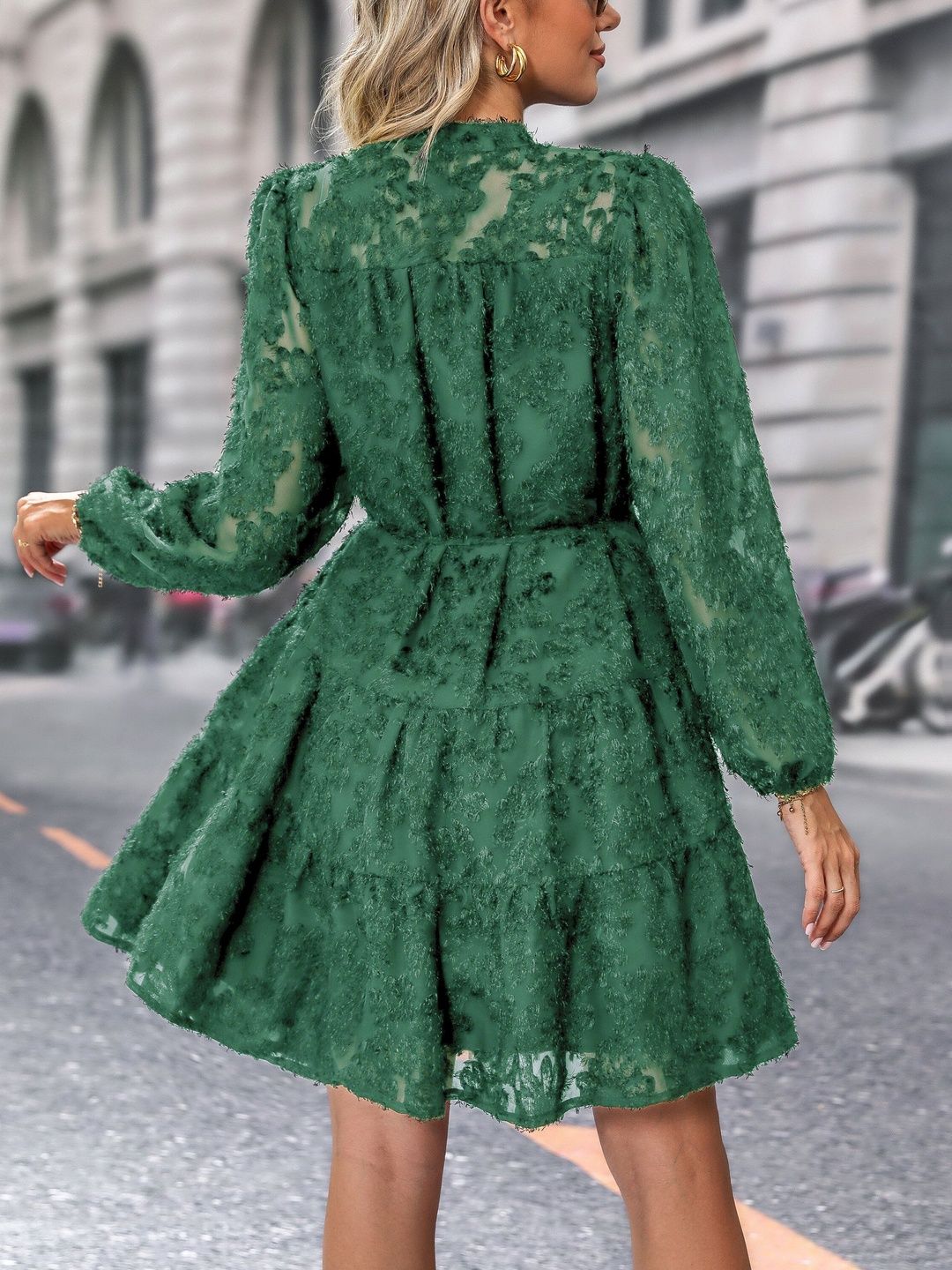 Women's Green Fit & Flare Dress Blend Printed