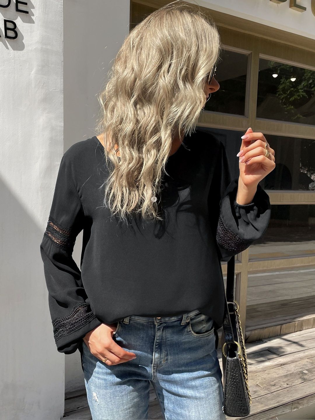 Women's Black Top Blend Printed Regular Fit