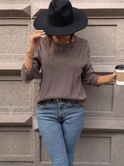 Women's Brown Pullover With Fuzzy Detail Blend
