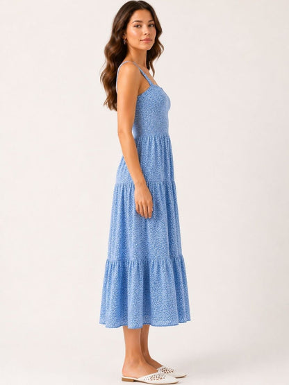 Floral Print Crepe A-Line Midi Dress
