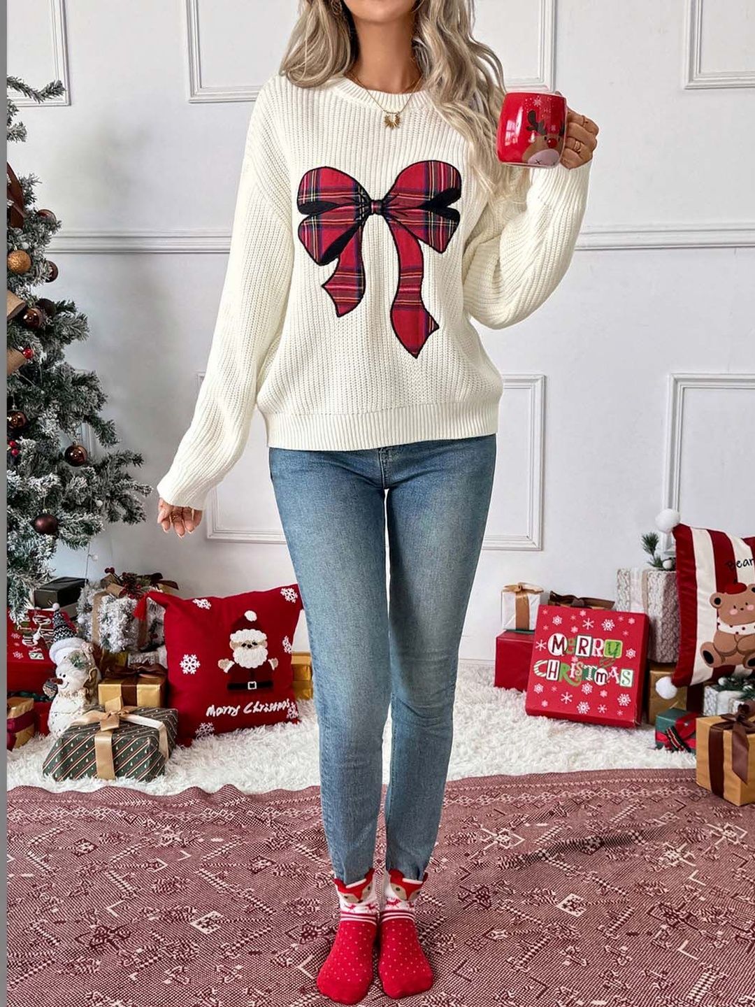 NOWI Women Embroidered Ribbed Pullover
