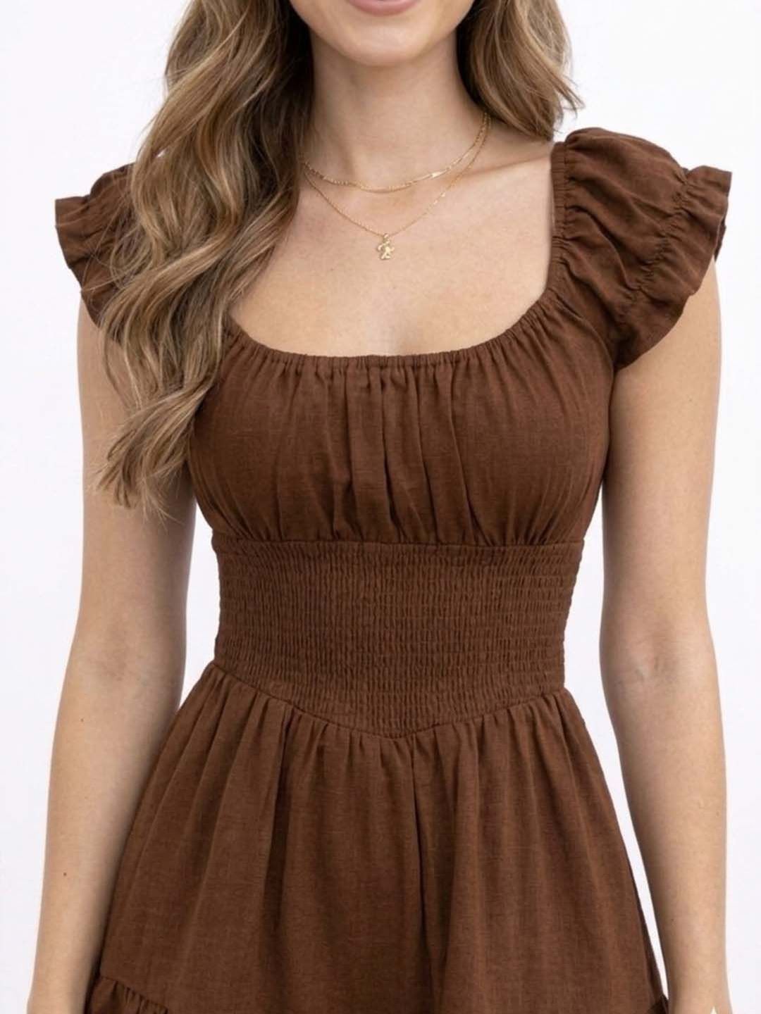 Flutter Sleeve Cotton Fit & Flare Mini Dress