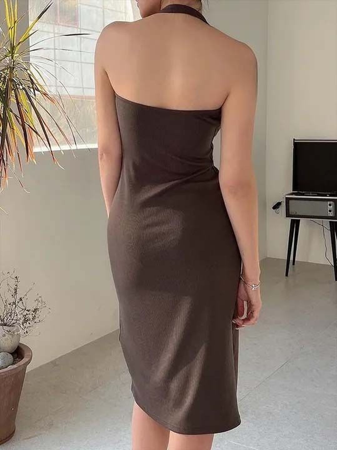 Halter Neck Bodycon Midi Dress