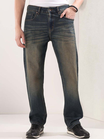 Men Straight Fit Mid-Rise Heavy Fade Jeans