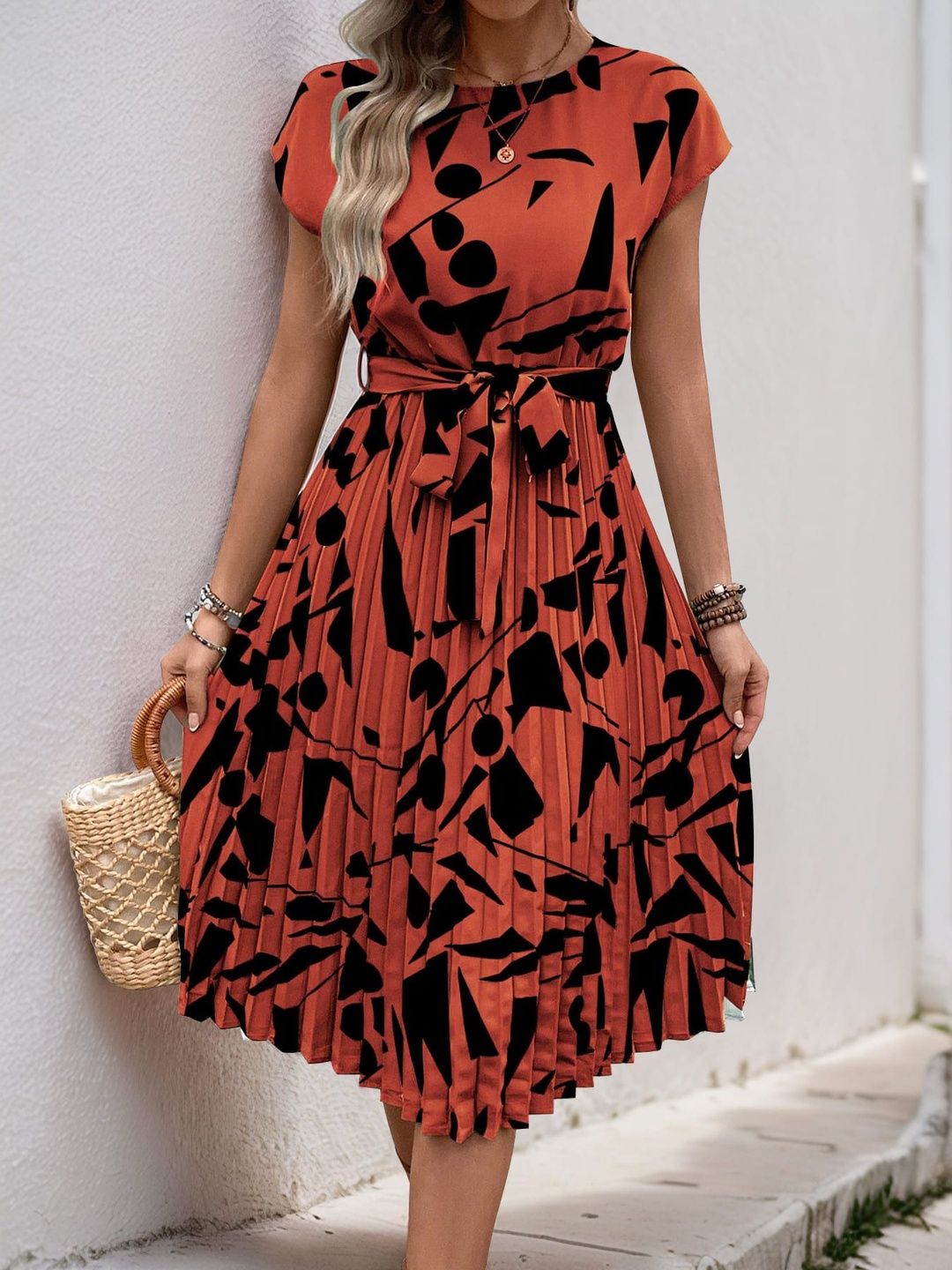 NOWI Printed Fit & Flare Midi Dress