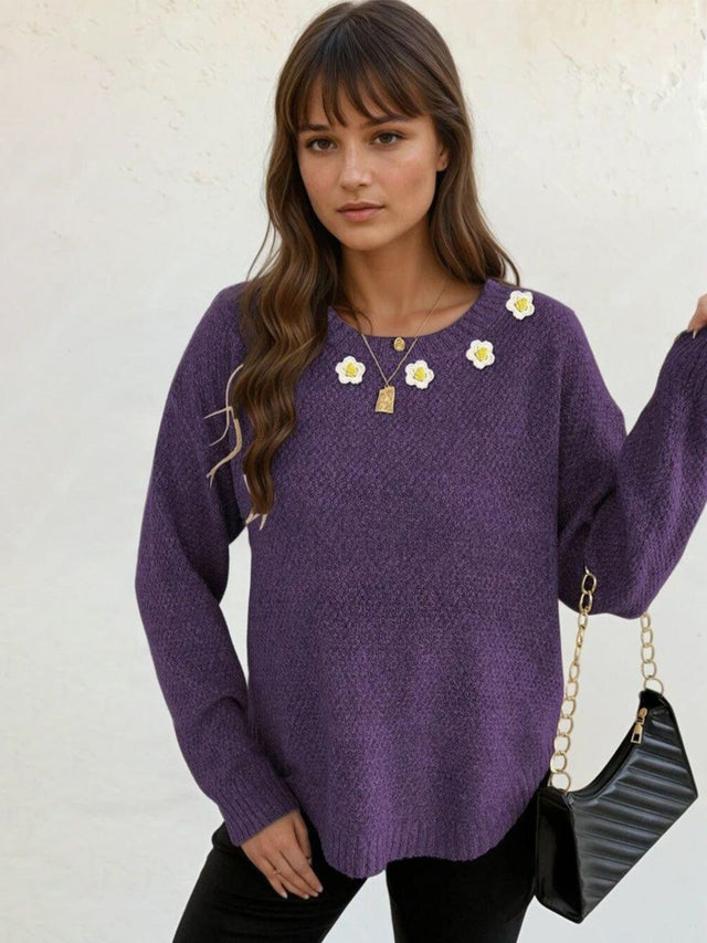 Pullover with Embellished Detail in Purple acrylic - Nowi Korean Fashion