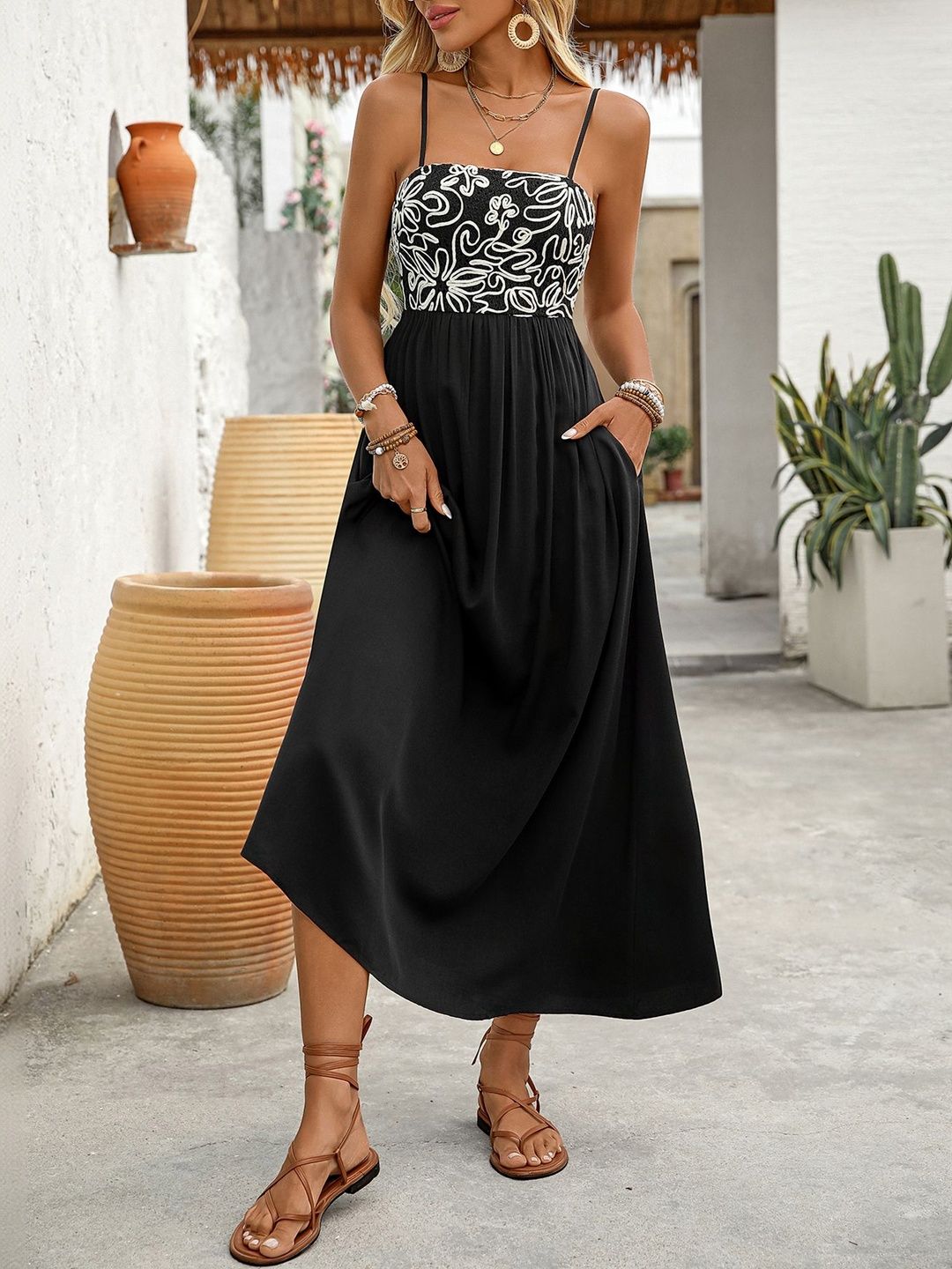 Floral Print Fit & Flare Midi Dress