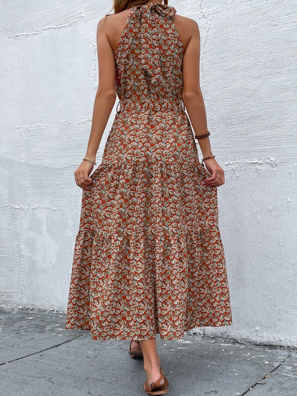 Floral Print Halter Neck Fit & Flare Midi Dress