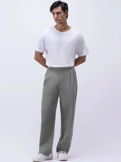 Men Straight Fit Wrinkle Free Pleated Trousers