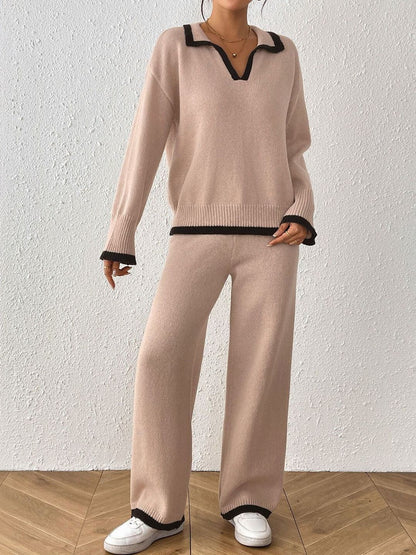 Knitted Solid Sweater with Trousers