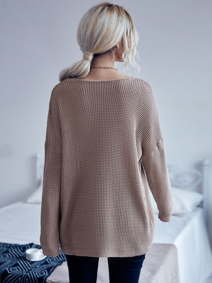 Women's Beige Ribbed Pullover Blend Printed Regular Fit