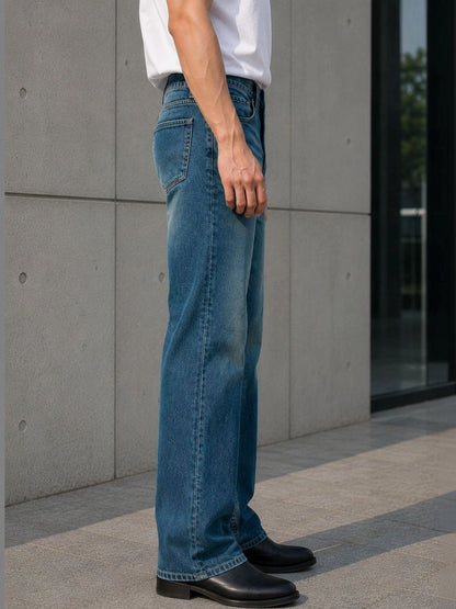 Men Bootcut Mid-Rise Low Distress Heavy Fade Jeans