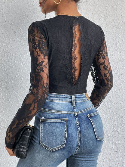 Women Black Lace detail Bodysuit